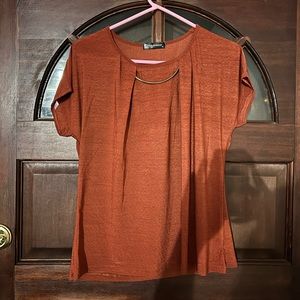 Anna Morgan Burnt Orange Blouse with Pleating and Metal Detailing Size Medium